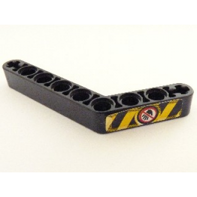 black technic liftarm modified bent thick 1 x 9 6 - 4 with yellow and black danger stripes black hand with red line pattern model left side sticker - set 8446