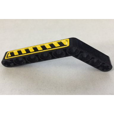 black technic liftarm modified bent thick 1 x 9 6 - 4 with black and yellow danger stripes pattern model right side sticker - set 8446