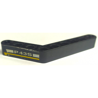 black technic liftarm modified bent thick 1 x 9 6 - 4 with white p43s and yellow stripe pattern model left side sticker - set 8443