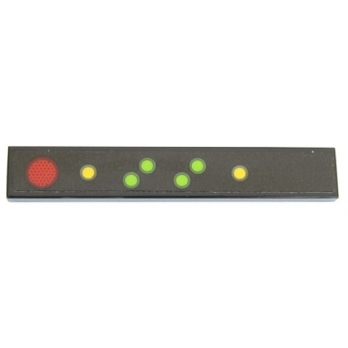 black tile 1 x 6 with red light 4 lime and 2 yellow dots on black background pattern model left side sticker - set 42054