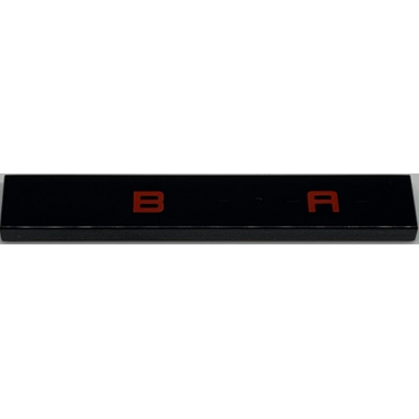 black tile 1 x 6 with red letter b and a pattern