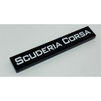 black tile 1 x 6 with white scuderia corsa on black background pattern sticker - set 75886