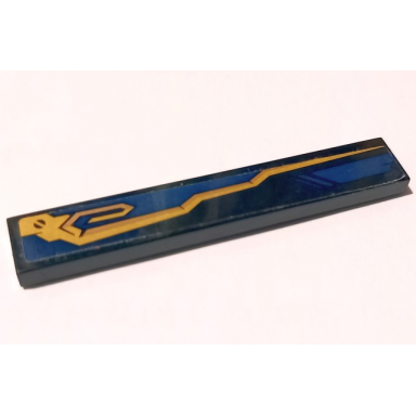 black tile 1 x 6 with dark blue stripe and copper and gold mechanical pattern model right side sticker - set 70625