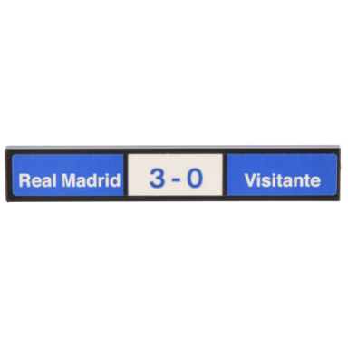 black tile 1 x 6 with scoreboard 3-0 and white real madrid visitante on blue background pattern sticker - set 10299