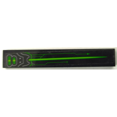 black tile 1 x 6 with hull plates green and lime arrow and circuitry pattern model left side sticker - set 72003