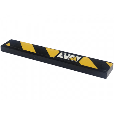 black tile 1 x 6 with black and yellow danger stripes crush zone and exclamation mark in warning triangle pattern model right side sticker - set 42094