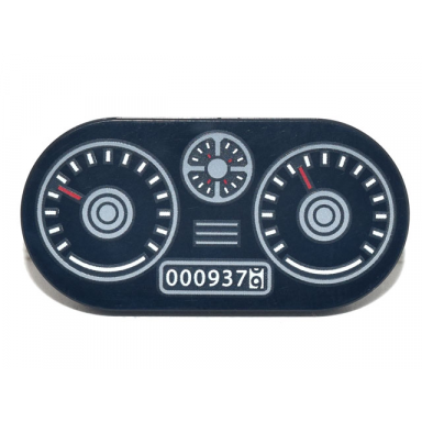 black tile round 2 x 4 oval with vehicle dashboard speedometer gauges and odometer 0009379 pattern