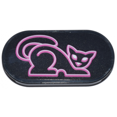 black tile round 2 x 4 oval with dark pink and white crouching cat outline pattern sticker - set 76271