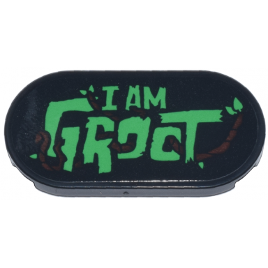 black tile round 2 x 4 oval with bright green leaves i am groot and reddish brown vines pattern sticker - set 76297
