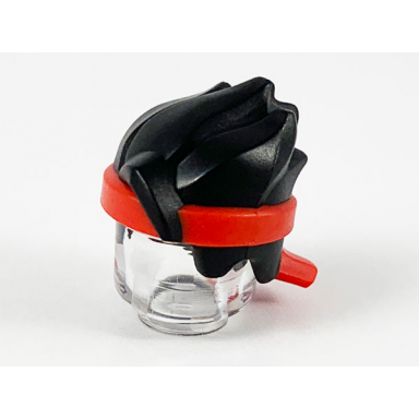 black minifigure hair spiked with forelock with molded red headband pattern