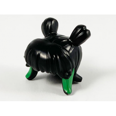 black minifigure hair female space buns and thick bangs with green highlights pattern