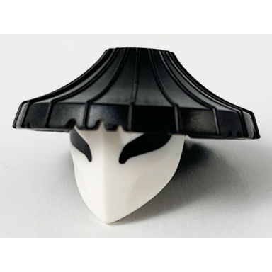 black minifigure headgear hat conical asian with raised center and white mask with large black eyes pattern