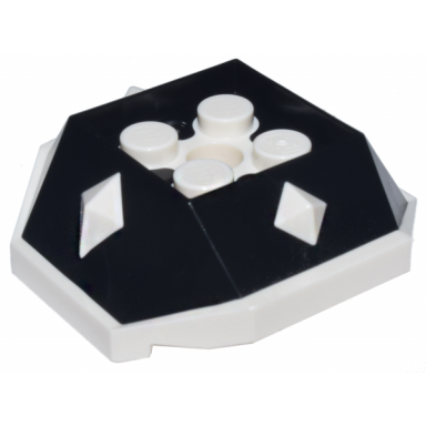 black shell with 4 recessed studs and hole with molded white bottom and spikes pattern