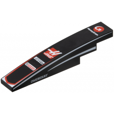 black slope curved 6 x 1 with red and white moneygram haas pirelli chipotle and oakberry logos stripes on both sides pattern