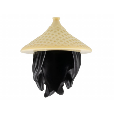 black mini doll hair combo hair with hat long hair with braid with molded tan conical hat pattern