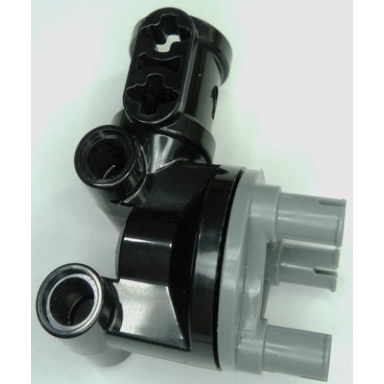 black technic steering wheel hub holder shock absorber head with 2 pin joiners and shaft with 2 axle holes with dark bluish gray wheel hub 3 pins round 69636 92909