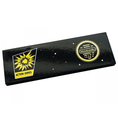 black tile 2 x 6 with yellow explosion action series and nintendo trademark seal pattern sticker - set 71374