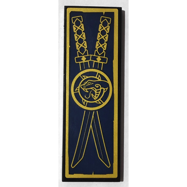 black tile 2 x 6 with 2 gold katanas and snake head emblem on dark blue background pattern sticker - set 71735