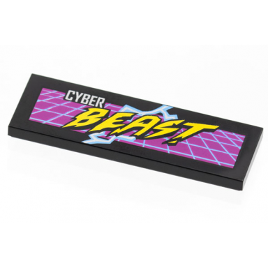 black tile 2 x 6 with silver and yellow cyber beast on purple grid bright light blue lightning pattern