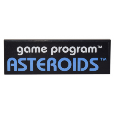black tile 2 x 6 with white game program and medium blue asteroids pattern sticker - set 10306