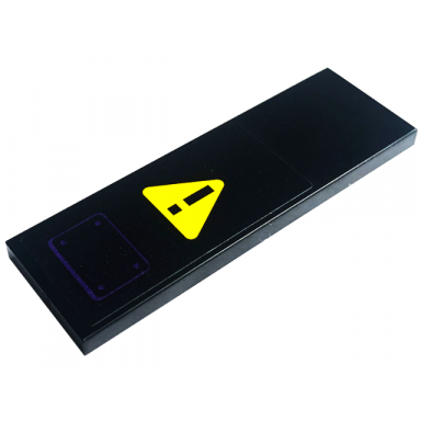 black tile 2 x 6 with dark purple dots and rectangle and black exclamation mark on yellow warning sign triangle pattern sticker - set 60339