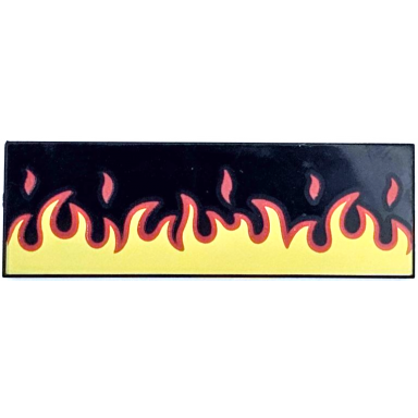 black tile 2 x 6 with red and yellow flames pattern