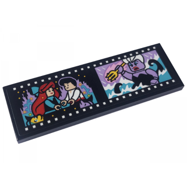 black tile 2 x 6 with filmstrip roll with ariel prince eric and ursula minifigures pattern sticker - set 43227