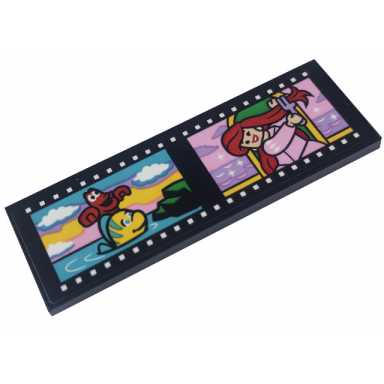 black tile 2 x 6 with filmstrip roll with ariel minifigure sebastian and flounder pattern sticker - set 43227