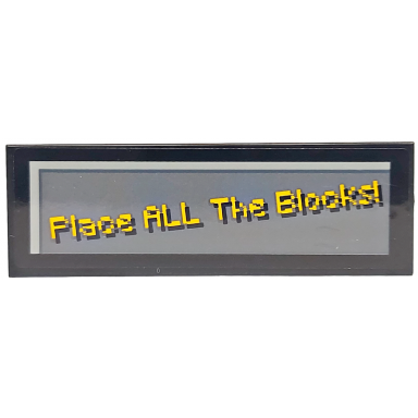 black tile 2 x 6 with pixelated bright light orange place all the blocks! on dark bluish gray background pattern sticker - set 21265