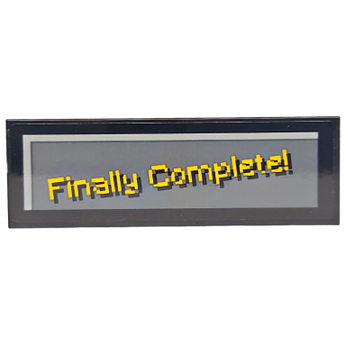 black tile 2 x 6 with pixelated bright light orange finally complete! on dark bluish gray background pattern sticker - set 21265