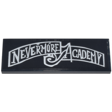 black tile 2 x 6 with silver nevermore academy banner pattern sticker - set 76780