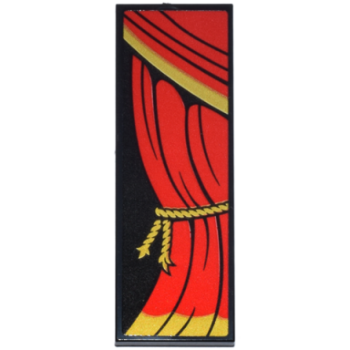 black tile 2 x 6 with red curtain with gold trim and rope ties pattern model left side sticker - set 71837