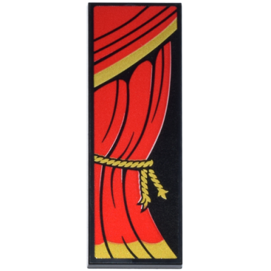 black tile 2 x 6 with red curtain with gold trim and rope ties pattern model right side sticker - set 71837