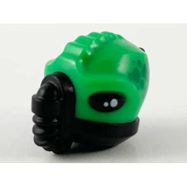 black minifigure head modified alien ridges spines breathing mask bright green skin and green scales pattern