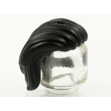 black mini doll hair mid-length all swept to right side hole on top - flexible rubber