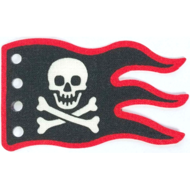 black cloth flag 8 x 5 wave with red border and white skull and crossbones pattern