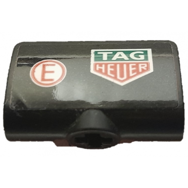 black technic panel curved 2 x 3 x 1 with tag heuer logo and red capital letter e in white circle pattern model right side sticker - set 42137