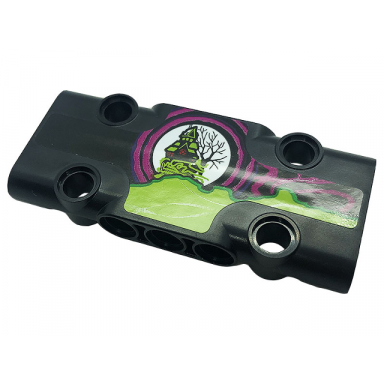black technic panel plate 3 x 7 x 1 with black house and tree lime roof and magenta circles pattern model left side sticker - set 42118