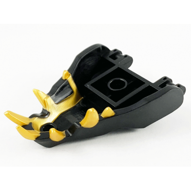 black dragon head ninjago jaw with 2 bar handles on back with molded gold teeth pattern