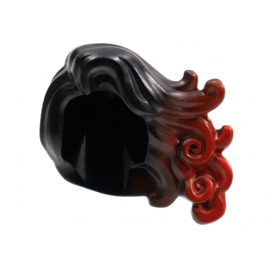 black minifigure hair long wavy swept to left with red highlights pattern