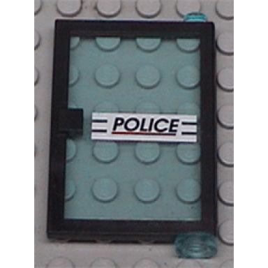 black door 1 x 4 x 5 right with trans-light blue glass and police red line pattern sticker - set 6598