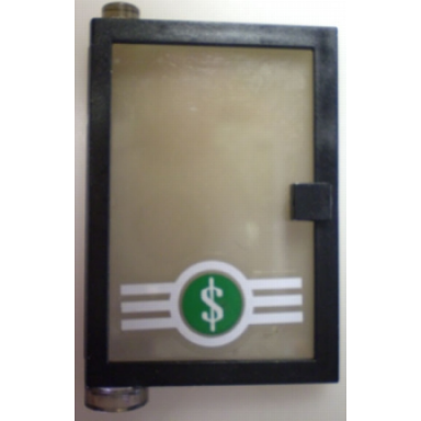 black door 1 x 4 x 5 left with trans-brown glass and dollar sign $ in green circle pattern sticker - set 4854