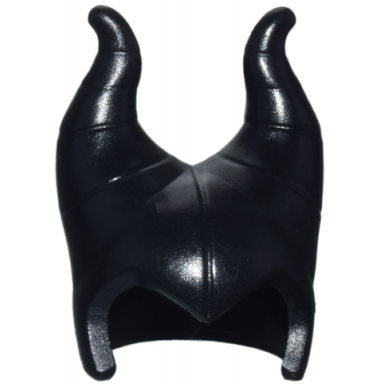 black minifigure headgear head top with widows peak and 2 large curved segmented horns maleficent - hard plastic