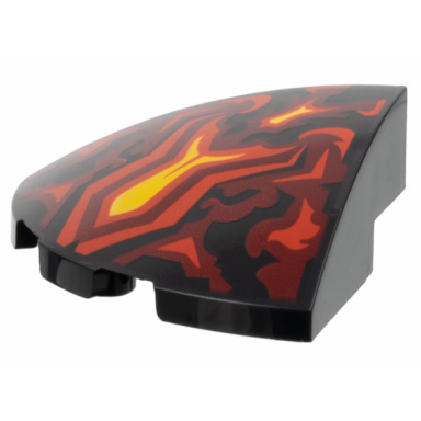 black slope curved 3 x 3 corner round with red dark red and yellow flames pattern