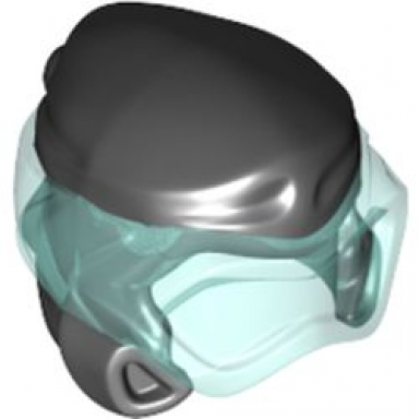 black minifigure headgear ninjago wrap type 8 with trans-light blue scuba diver mask pattern