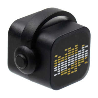 black minifigure head modified vidiyo beatbox with molded trans-clear front and printed gold and white equalizer on black background pattern