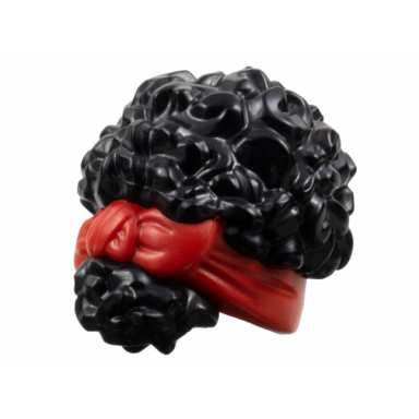 black mini doll hair coiled pulled up with molded red head wrap pattern