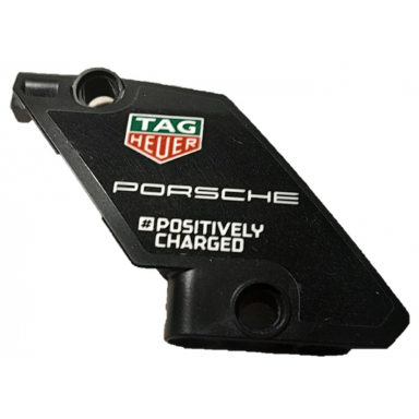 black technic panel curved 61 5 x 7 tapered left with white porsche positively charged and tag hauer logo pattern sticker - set 42137