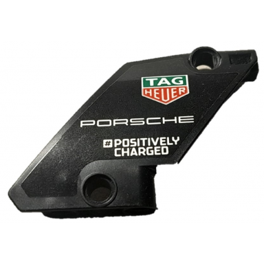 black technic panel curved 60 5 x 7 tapered right with white porsche positively charged and tag hauer logo pattern sticker - set 42137