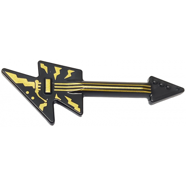 black minifigure utensil musical instrument guitar electric lightning bolt with gold strings bridge whammy bar and lightning bolts pattern